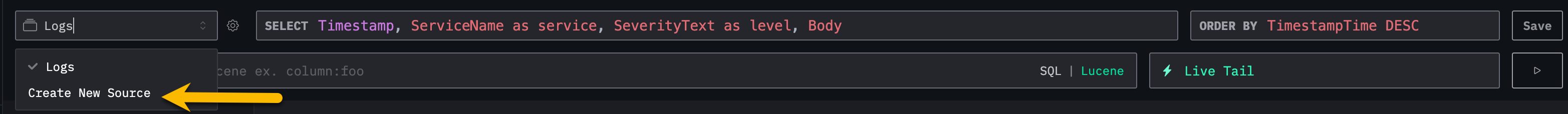 Создание нового источника в HyperDX